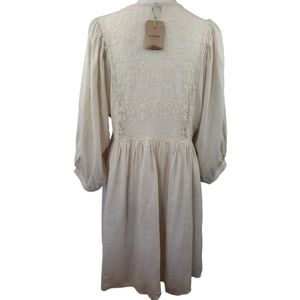 Umgee NWOT Linen Blend Dress in Oatmeal Size Large Lace-Sheer Lace Back